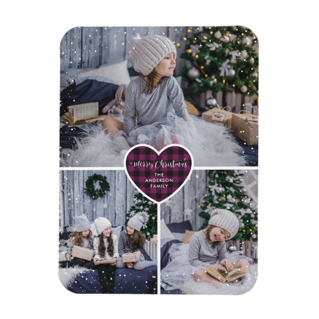 Lila Buffalo Play Heart Photo God jul Magnet (Vertikal)