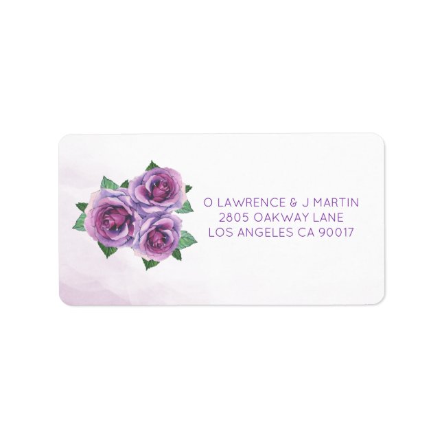 Lila Bukett med rosor Blommigt Adressetikett (Framsidan)