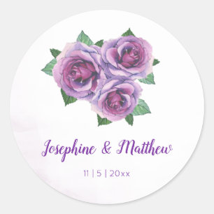 Lila Bukett med rosor Watercolor Wedding Stickers Runt Klistermärke