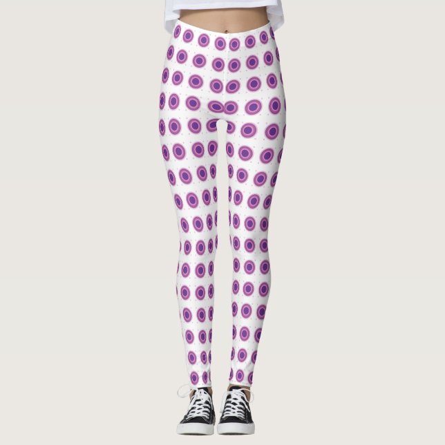 Lila Bullseye Target Polka Dottrunda cirklar Leggings (Framsida)