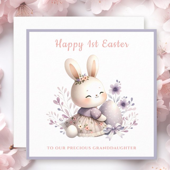 Lila Bunny Girl Granddotter 1st Påsk Card Kort (Purple Bunny Girl Granddaughter 1st Easter Card)