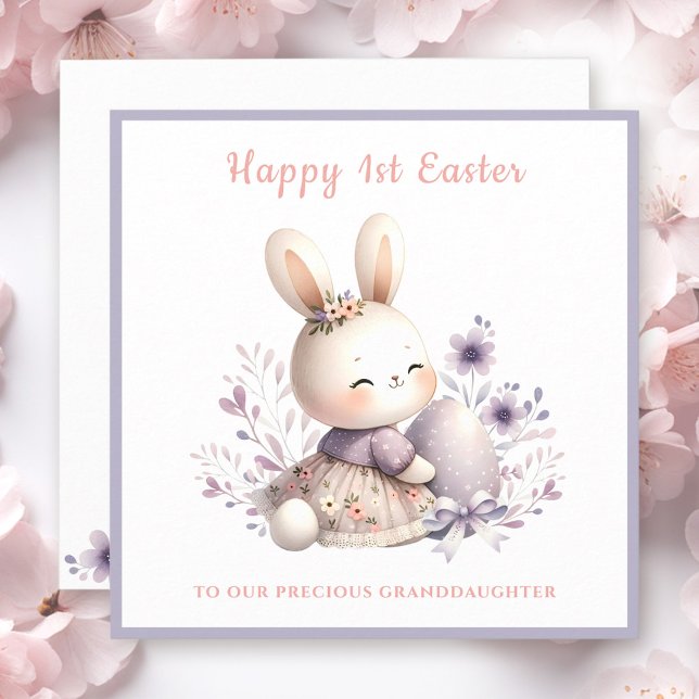 Lila Bunny Girl Granddotter First Påsk Kort (Purple Bunny Girl Granddaughter First Easter Card)