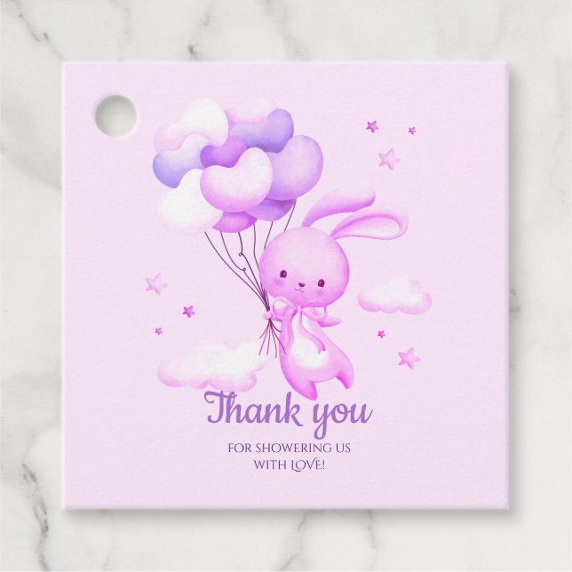 Lila Bunny Rabbit Baby Shower Tack Gåvor Etiketter (Framsida)