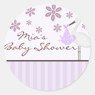 lila - bunt med Baby Shower-etikett Runt Klistermärke