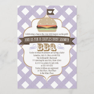 Lila Burgerpar BBQ Babyfirande-inbjudningar Inbjudningar