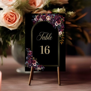Lila Burgundy Black Blommigt Arch Bröllop Bordsnummer