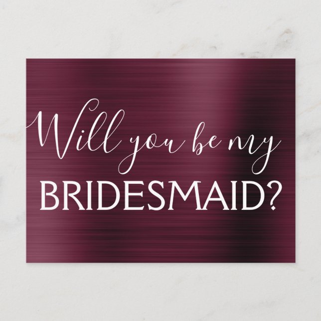 Lila Burgundy Elegant... Du blir min Bridesmaid Inbjudan Vykort (Framsida)