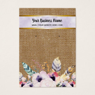 Lila Burlap Flowers Boho Earring Visning Cards Visitkort