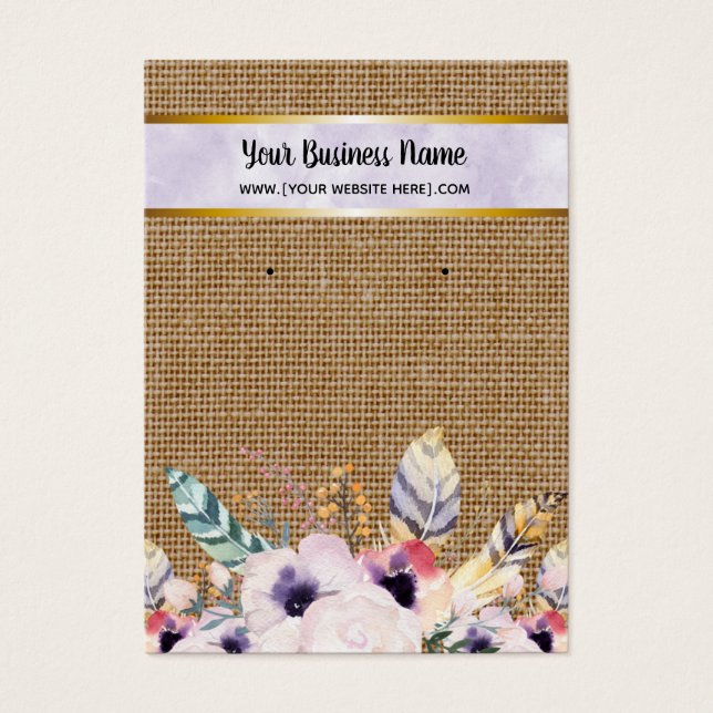 Lila Burlap Flowers Boho Earring Visning Cards Visitkort (Framsidan)