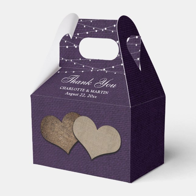 Lila Burlap Heart Bröllop Tack Presentaskar (Framsidan Sidan)