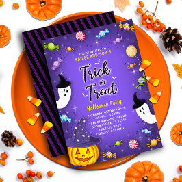 Lila Bus eller godis Kids Halloween fest Inbjudningar