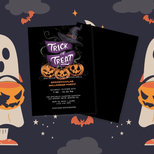 Lila Bus eller godis Spooktacular Halloween fest Inbjudningar (Skapare uppladdad)