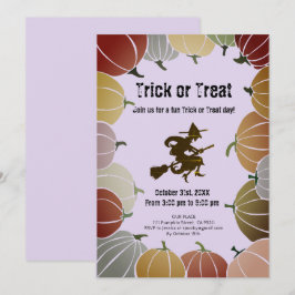 Lila Bus eller godis Spooky Flies Witch Pumpkins Julkort