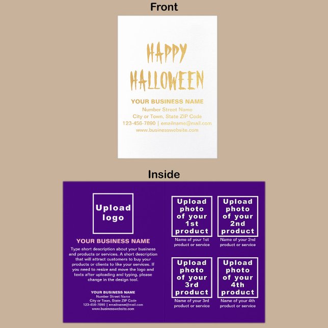 Lila Business Brand på Halloween Foil Card Folierat Kort (Purple business brand with products or services on Halloween folded foil card.)