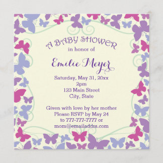 Lila Butterflies Baby Shower-inbjudan Inbjudningar