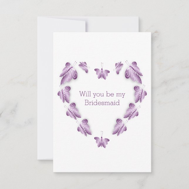 Lila Butterflies Design Bridesmaid-begäran Inbjudningar (Framsida)