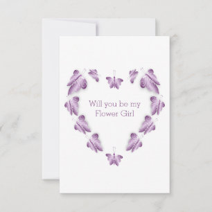 Lila Butterflies design Flower Girl Request Inbjudningar