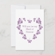 Lila Butterflies Design Maid of honor-begäran