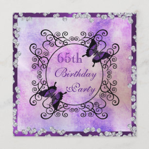 Lila Butterflies & Diamonds 65e Birthag Inbjudningar