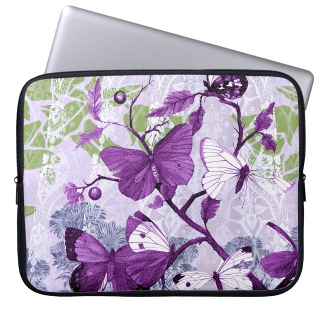 Lila Butterflies Electronics Bag Laptop Fodral (Framsidan)