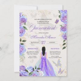 Lila Butterflies Mariposa Quinceanera Inbjudningar