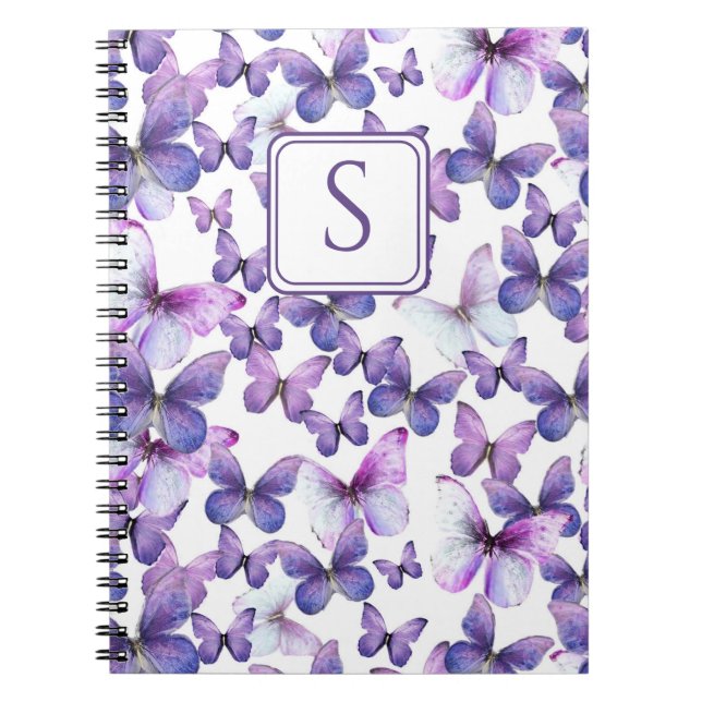 Lila Butterflies Modern Elegant Anpassningsbar Mon Anteckningsbok (Framsidan)