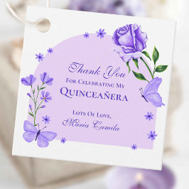 Lila Butterflies och Ro Blommigt Quinceañera Gåvor Etiketter