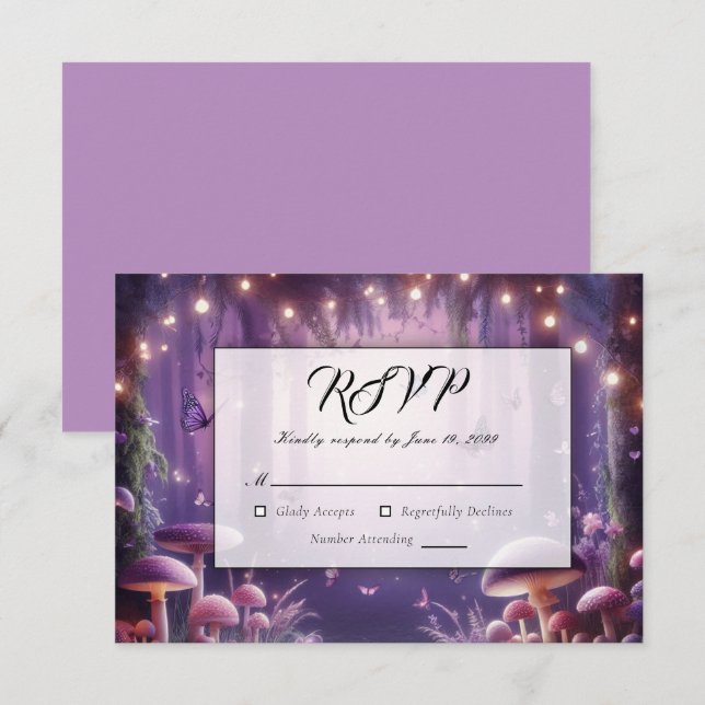 Lila Butterflies och Starlit Himmel Bröllop OSA Kort (Fram/baksida)