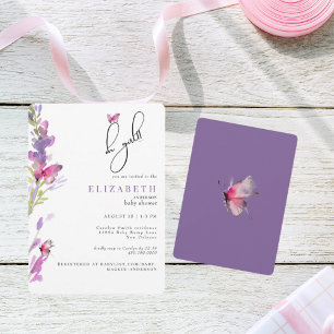 Lila Butterflies Oh Baby Shower Inbjudningar