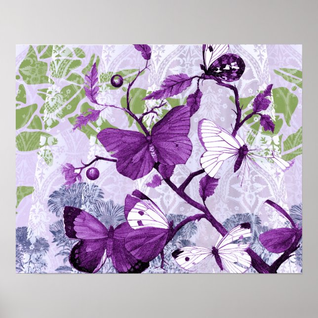 Lila Butterflies on Grenar Print Poster (Framsidan)