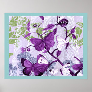 Lila Butterflies på en Gren Poster