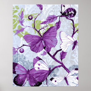 Lila Butterflies på en Gren Poster
