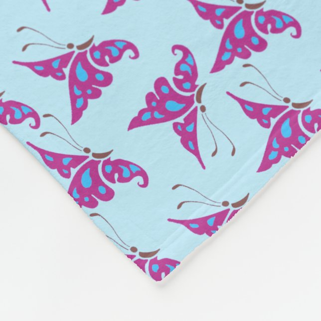 Lila Butterflies på Light Blue, Butterfly Print Fleecefilt (Hörn)