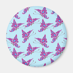 Lila Butterflies på Light Blue, Butterfly Print Magnet