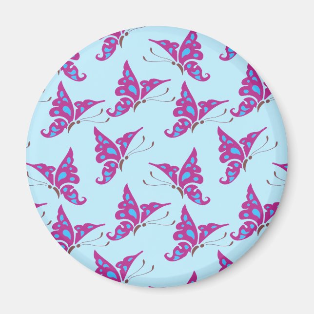 Lila Butterflies på Light Blue, Butterfly Print Magnet (Framsidan)