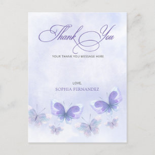 Lila Butterflies Quinceanera Tack Vykort