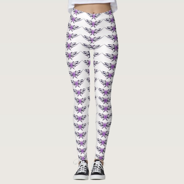 lila butterflies vit leggings (Framsida)