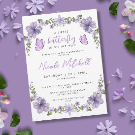 Lila Butterflies Watercolor Wildblomme Baby Show Inbjudningar