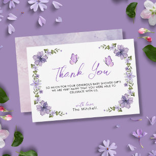 Lila Butterflies Watercolor Wildblomme Tack Kort