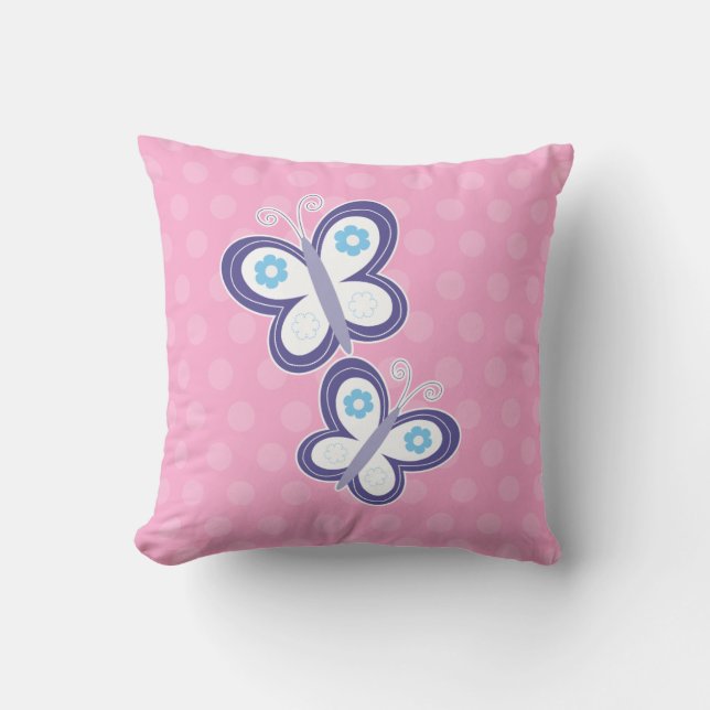 Lila Butterflies with Rosa Dots Pillow Kudde (Framsida)
