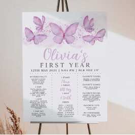 Lila Butterfly 1:a födelsedagsmomsten Poster