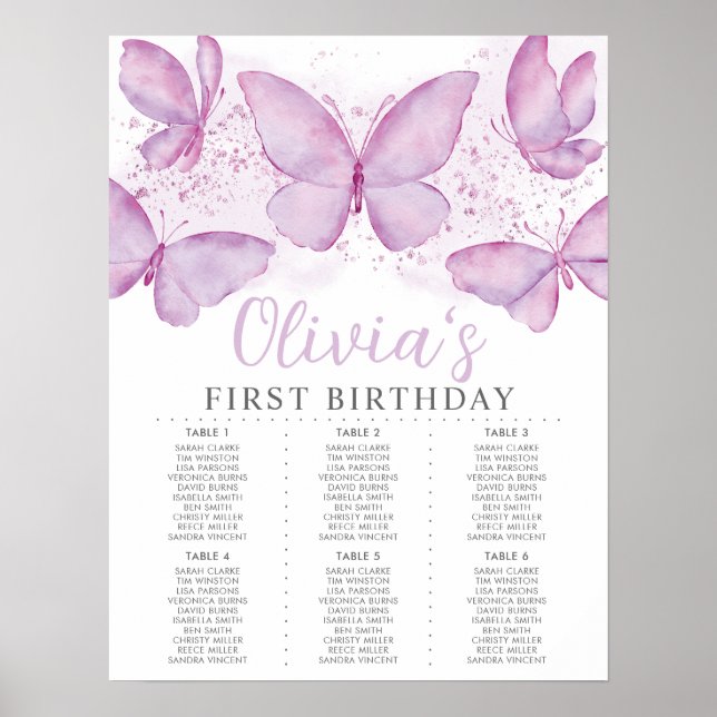 Lila Butterfly 1:a födelsedagsskylten Poster (Framsidan)