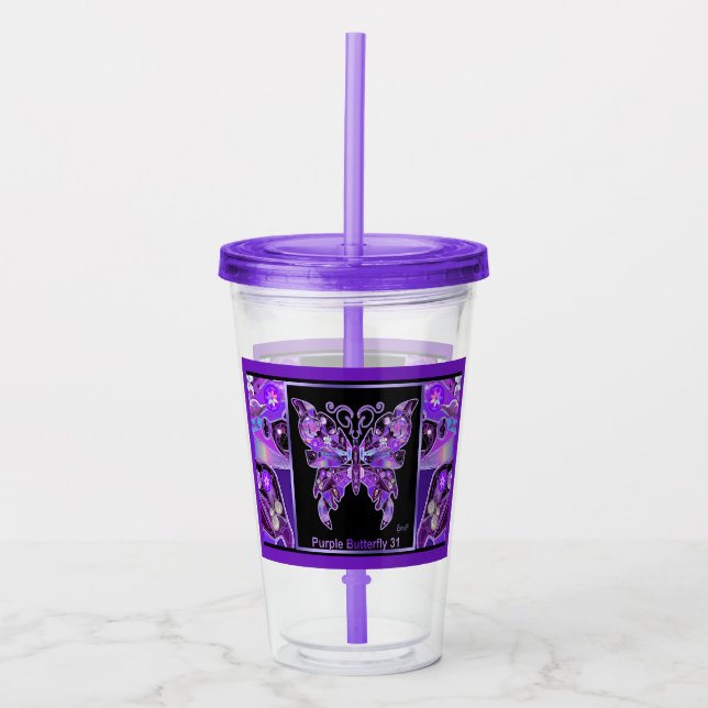 Lila Butterfly 31 Acrylic Tumbler Take Away Mugg (Framsida)
