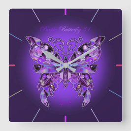 Lila Butterfly 31 Round Clock Fyrkantig Klocka