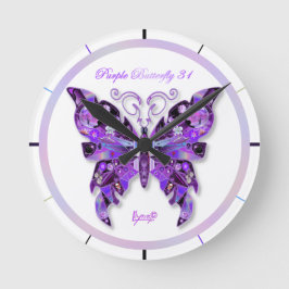 Lila Butterfly 31 Round Clock Rund Klocka