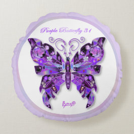 Lila Butterfly 31 Round Pillow Rund Kudde