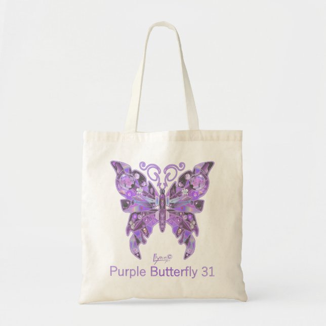 Lila Butterfly 31 Tote Bag Tygkasse (Framsidan)