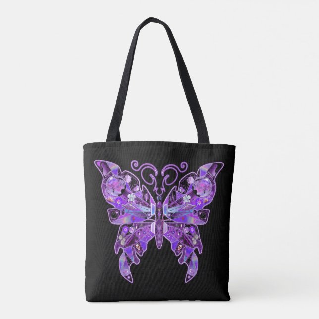 Lila Butterfly 31 Tote Bag Tygkasse (Baksida)