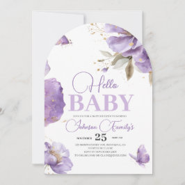 Lila Butterfly Baby Shower, blommor Inbjudningar