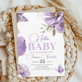 Lila Butterfly Baby Shower, blommor Inbjudningar